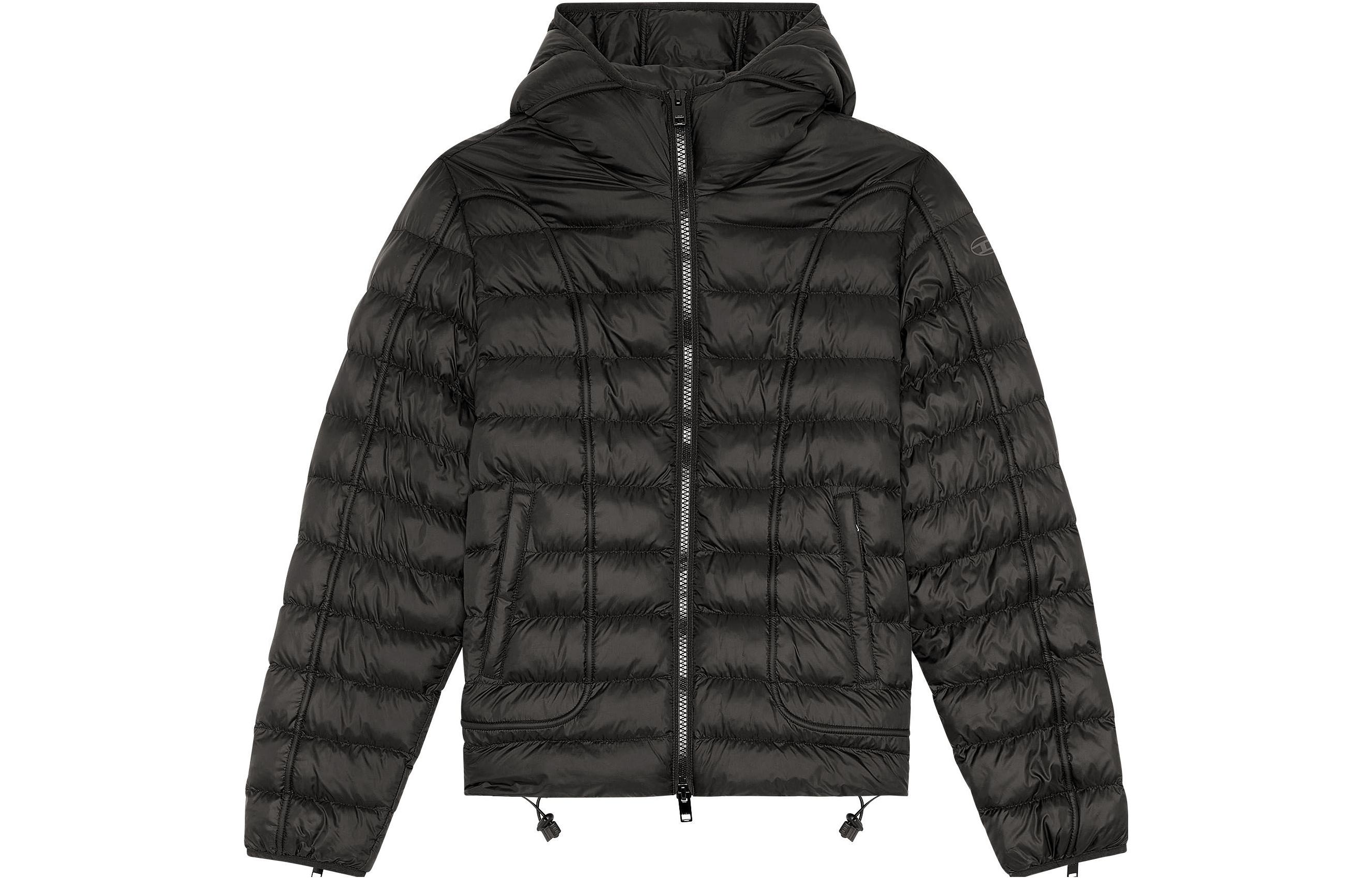 Diesel FW23 Black Solid Color Hooded Jacket A105970BHAZ-9XX