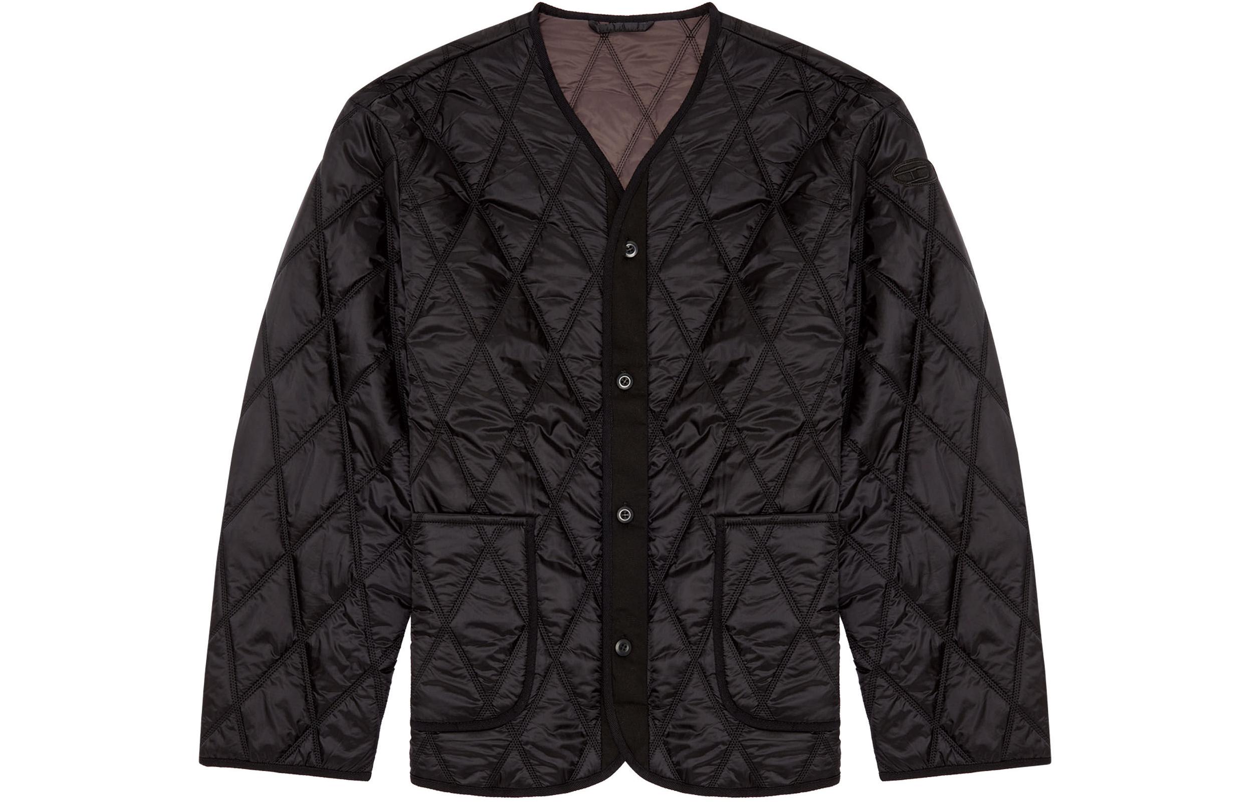 Diesel FW23 Black V-Neck Quilted Jacket A127920AKAE