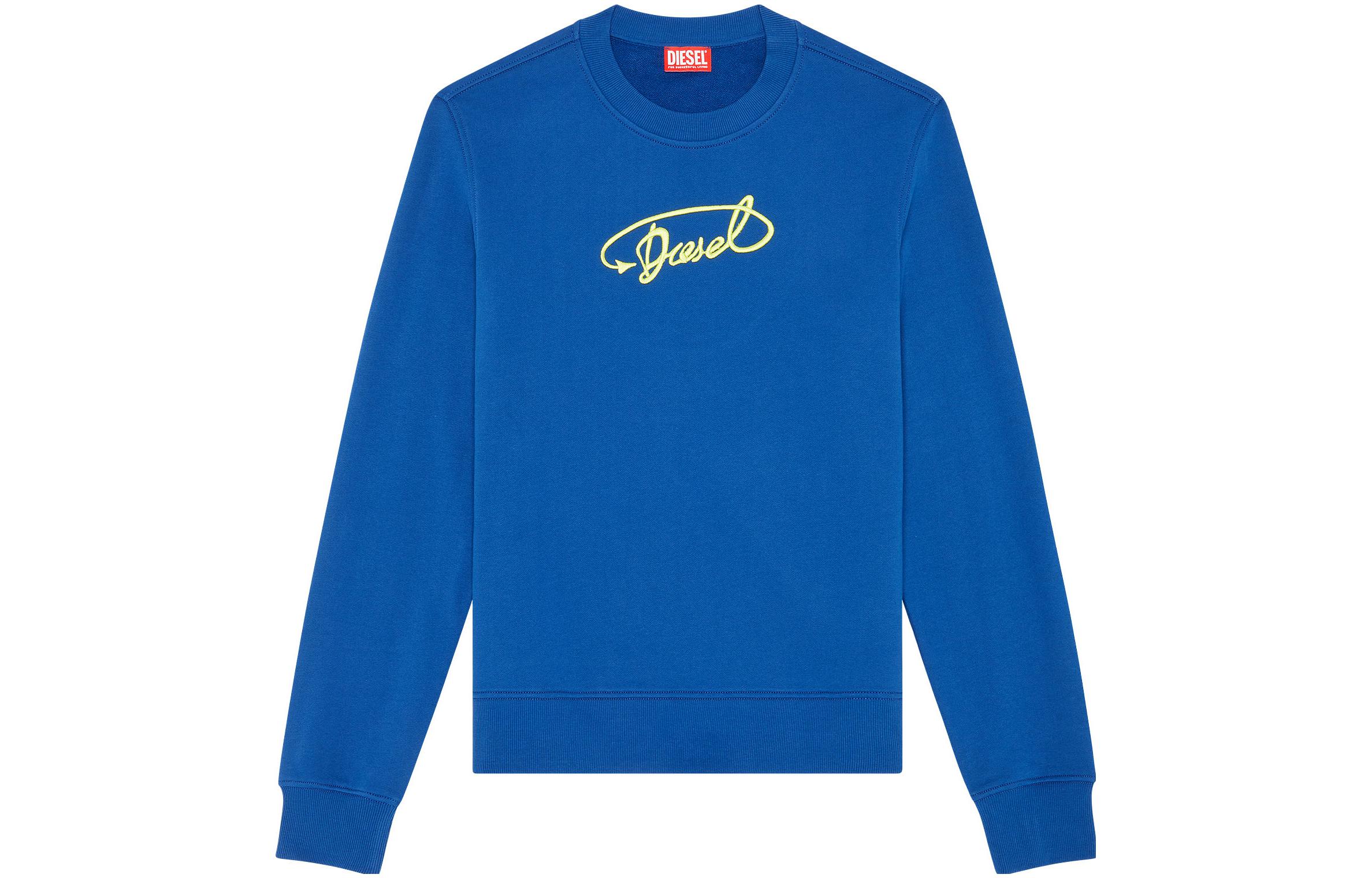 Diesel FW23 Blue Crewneck Long-Sleeve Sweatshirt with Embroidery A113180JFAV-8EK