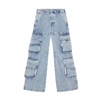 DIESEL FW23 D-Sire Blue Wide-Leg Low-Rise Cargo Jeans Unisex. A091970NJAA-01