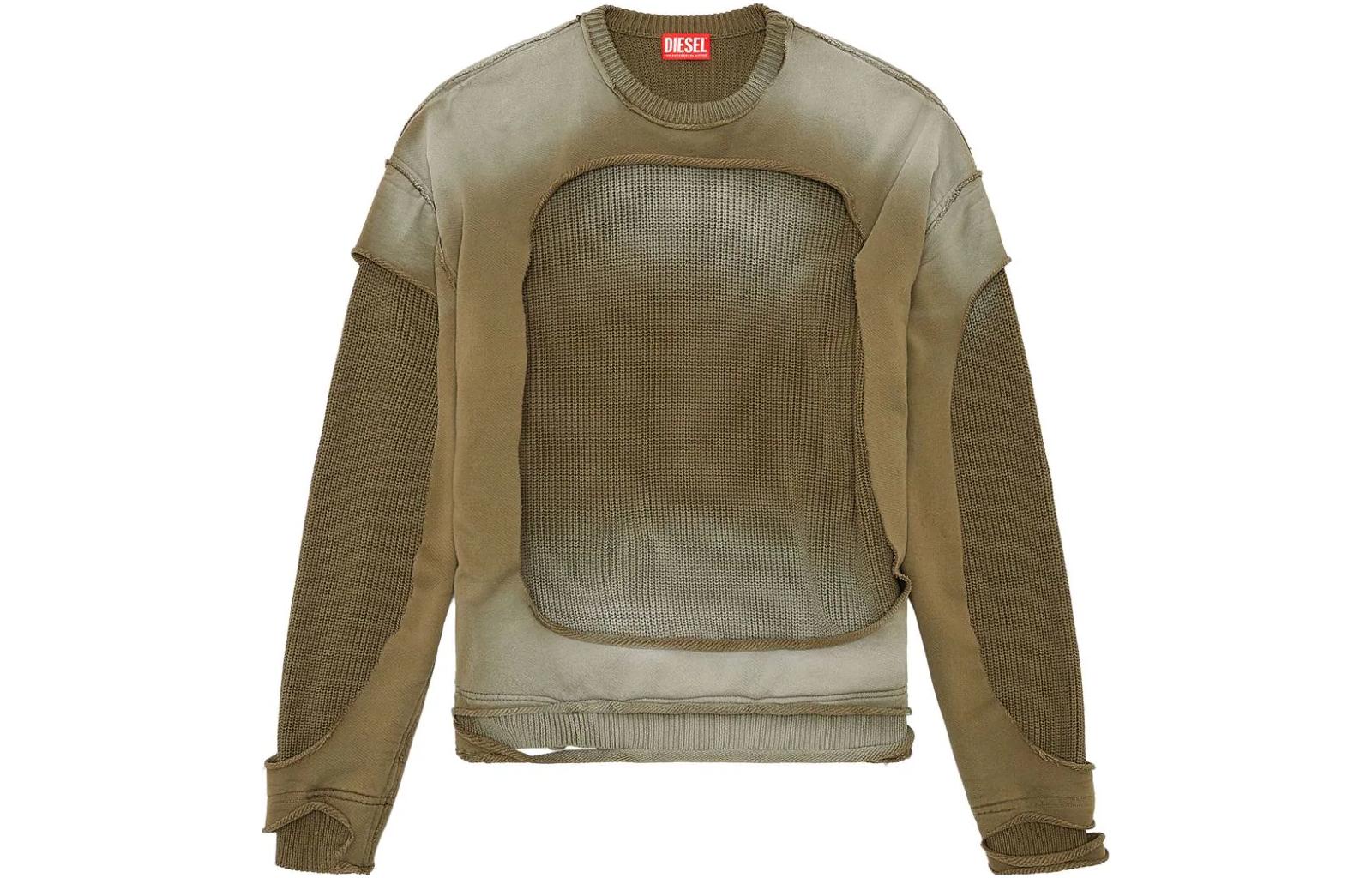 Diesel FW23 Distressed Patchwork Crewneck Sweatshirt Brown Mens A124510GHAN-BROWN