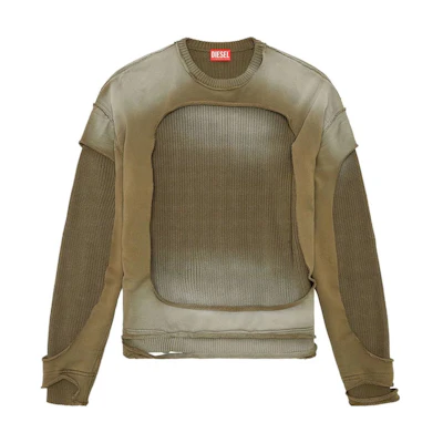 Diesel FW23 Distressed Patchwork Crewneck Sweatshirt Brown Mens A124510GHAN-BROWN
