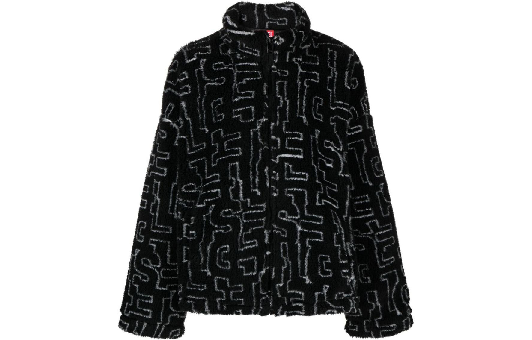 Diesel FW23 Logo Jacquard Zip-Up Fleece Pilot Jacket Black – A125950CHAK-BLACK