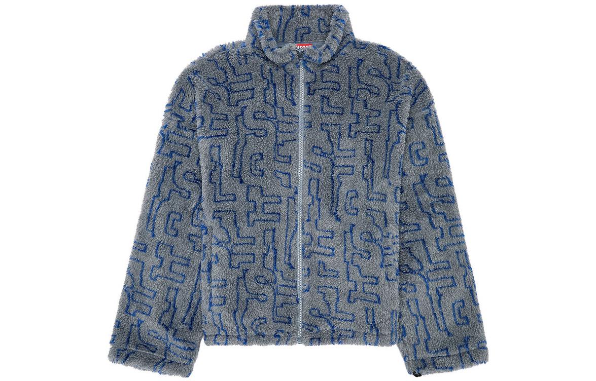 Diesel FW23 Logo Jacquard Zip Fleece Bomber Jacket Blue () A125950CHAK-9BX
