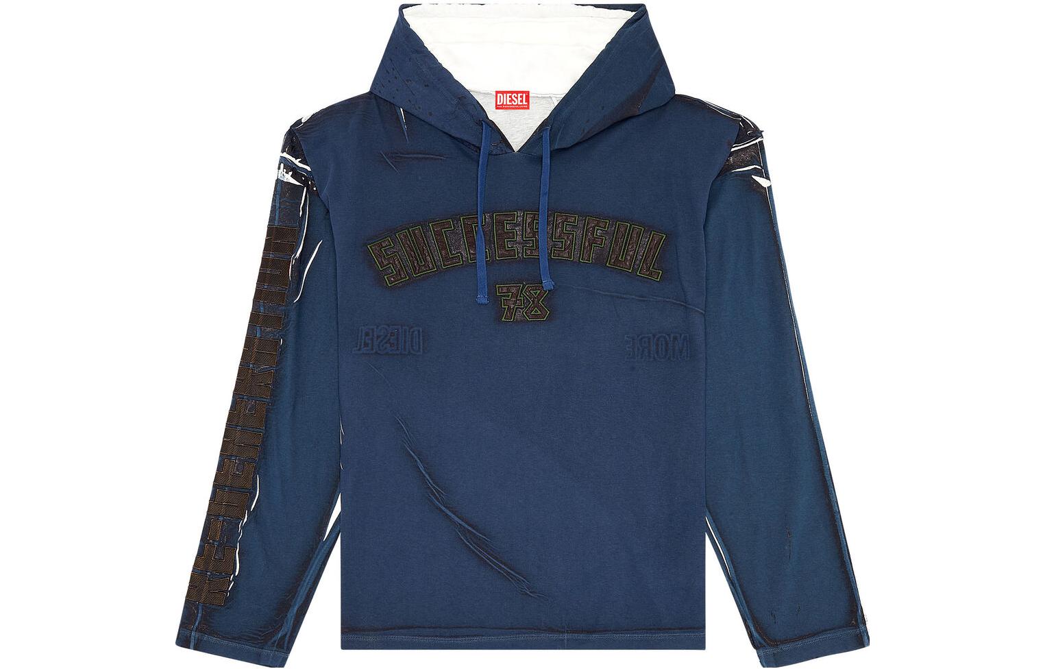 Diesel FW23 Navy Hoodie with Side Sleeve Tape Print A117470QHAZ-8ATA