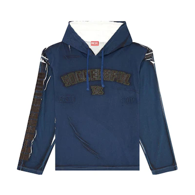 Diesel FW23 Navy Hoodie with Side Sleeve Tape Print A117470QHAZ-8ATA