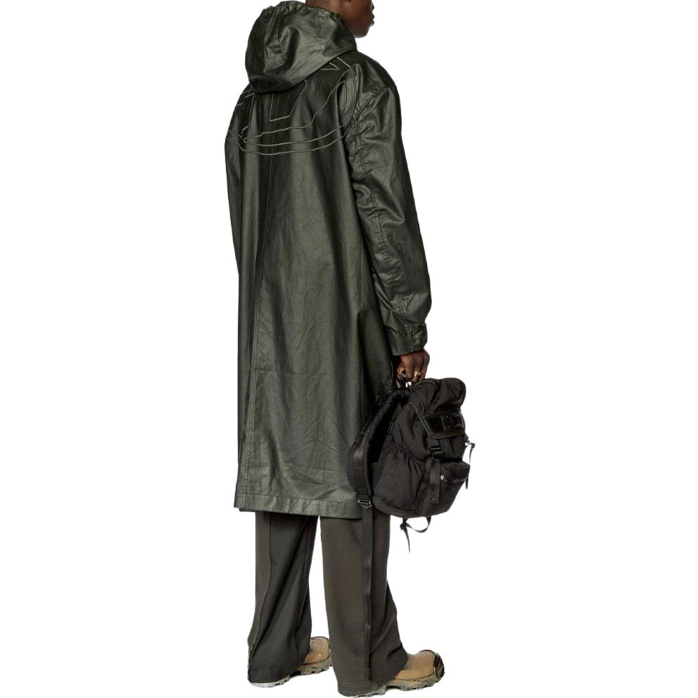 Shop DIESEL FW23 OVAL-D Jaket Hoodie Kulit Hitam Lelaki dengan Sulaman Logo Terukir A104900CMAN-9XX