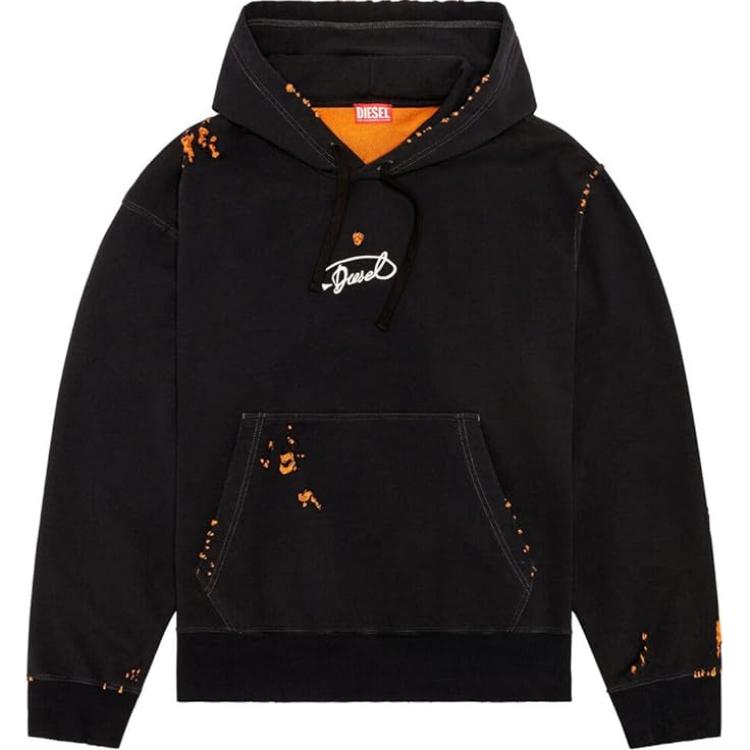 Diesel FW23 Splatter Logo Hoodie Black Long Sleeve A104620KHAQ-9XXA