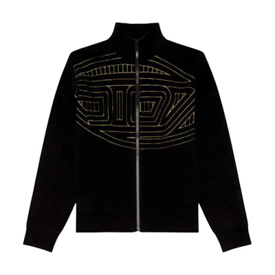DIESEL FW24 Black High-Neck Zip Jacquard Logo Sweater. A149190PHAW-9XX