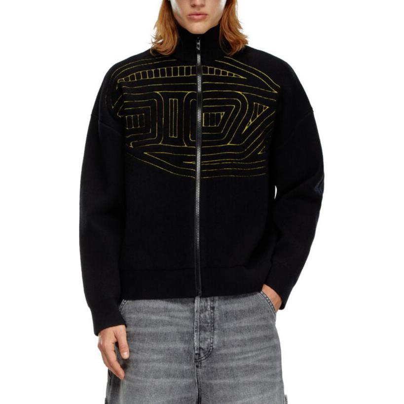 Lookbook DIESEL FW24 黑色高领拉链提花标志毛衣. A149190PHAW-9XX
