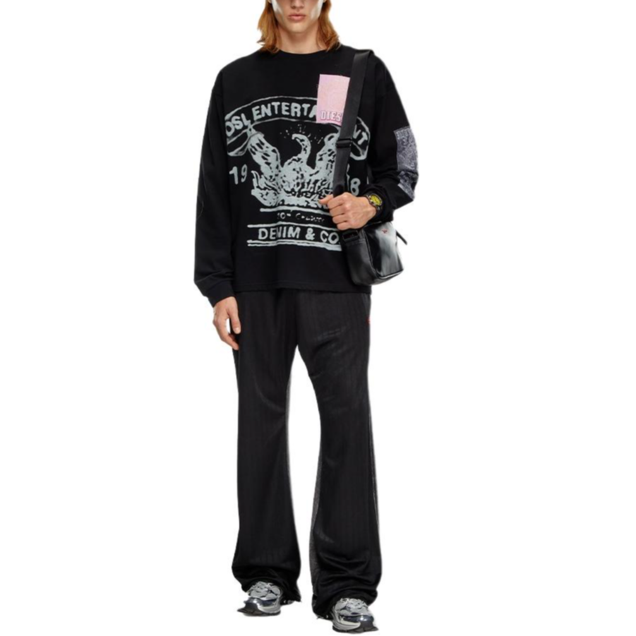 Lookbook DIESEL FW24  Black Loose Fit Colorblock Logo Embroidered Casual Pants. A140530KMAI-9XX