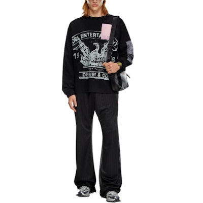 DIESEL FW24 Black Loose Fit Colorblock Logo Embroidered Casual Pants. A140530KMAI-9XX Lookbook DIESEL FW24 Black Loose Fit Colorblock Logo Embroidered Casual Pants. A140530KMAI-9XX