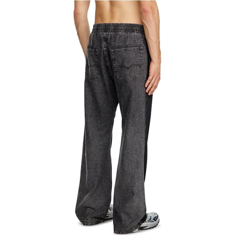 Purchase DIESEL FW24  Black Loose Fit Colorblock Logo Embroidered Casual Pants. A140530KMAI-9XX