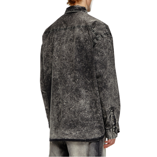 Shop DIESEL FW24 Baju Lengan Panjang Kasual Corak Marble Hitam A144000QKAZ-9XX