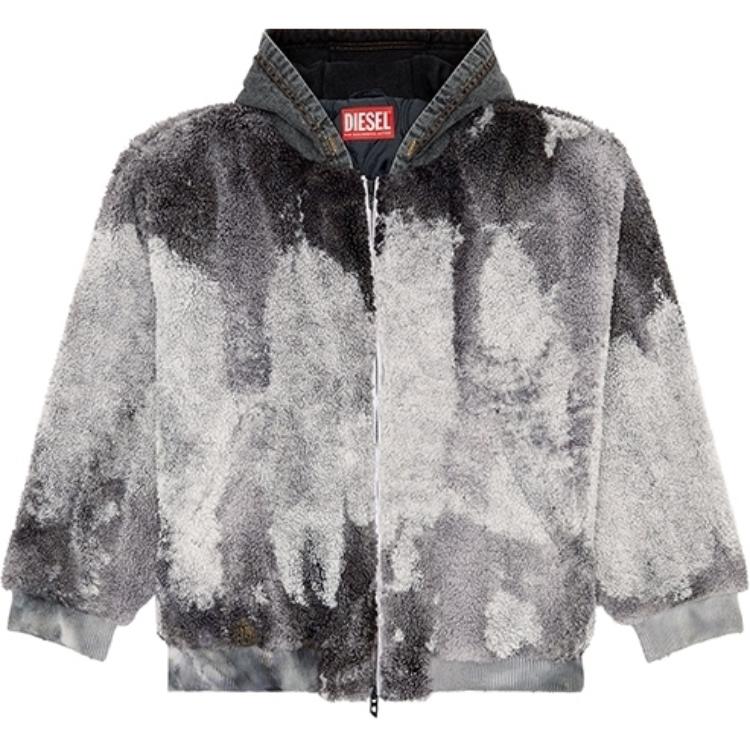 DIESEL FW24  Black White Tie-Dye Loose Fit Zip Jacket A143920QKAN-93R