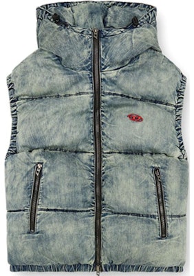 DIESEL FW24 Casual Hooded Zip Vest Light Blue Faded Cotton Jacket. A153590SKAI-01 Order DIESEL FW24 Casual Hooded Zip Vest Light Blue Faded Cotton Jacket. A153590SKAI-01