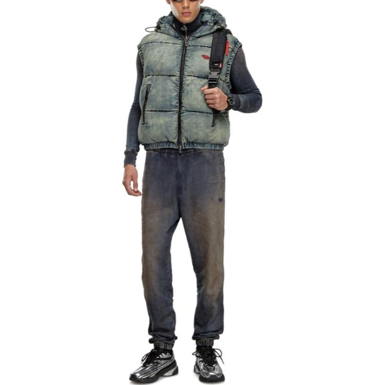 Purchase DIESEL FW24 カジュアル フーディ ジップ ベスト ライトブルー フェード コットンジャケット A153590SKAI-01