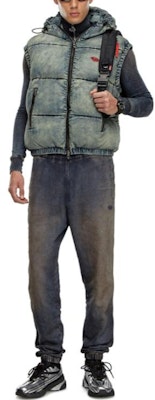 DIESEL FW24 Casual Hooded Zip Vest Light Blue Faded Cotton Jacket. A153590SKAI-01 Purchase DIESEL FW24 Casual Hooded Zip Vest Light Blue Faded Cotton Jacket. A153590SKAI-01
