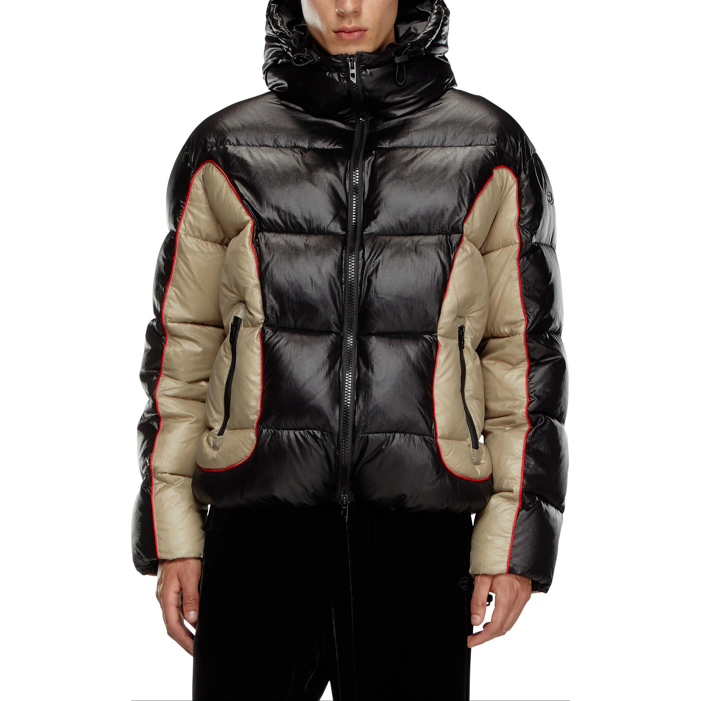 Lookbook ディーゼル FW24 カラーブロック ジップアップ フード付きコットンジャケット ブラック/ベージュ A144050DBCH-9XX