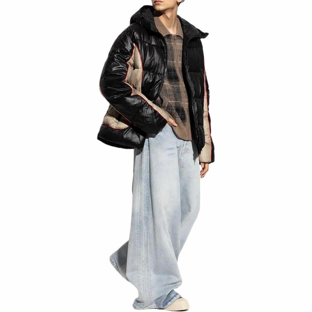 Details for ディーゼル FW24 カラーブロック ジップアップ フード付きコットンジャケット ブラック/ベージュ A144050DBCH-9XX