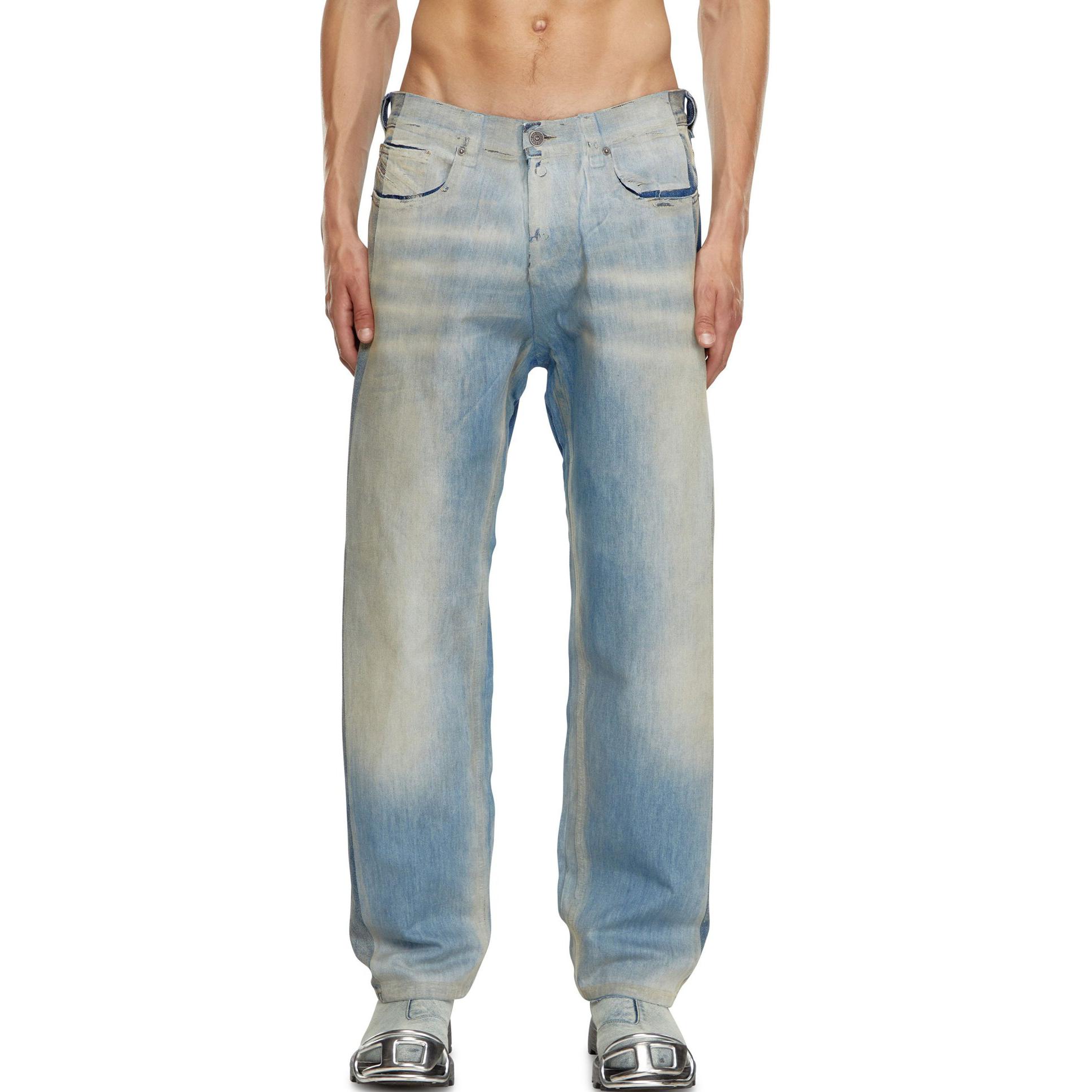 Shop ディーゼル FW24 D-MACS ミッドライズ ルーズ ストレート デニム ジーンズ ライトブルー A1472909K22-01