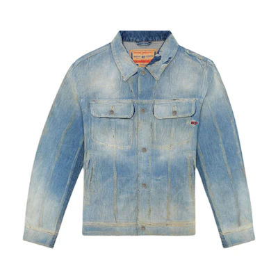DIESEL FW24 Light Blue Denim Jacket Single-Breasted Washed Style. A1473009K22-01