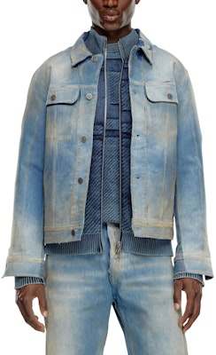 DIESEL FW24 Light Blue Denim Jacket Single-Breasted Washed Style. A1473009K22-01 Shop DIESEL FW24 Light Blue Denim Jacket Single-Breasted Washed Style. A1473009K22-01