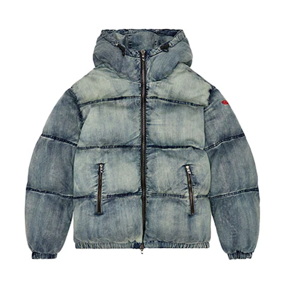 DIESEL FW24 Light Blue Faded Hooded Cotton Jacket with Dual Zippers. A145100SKAI-01
