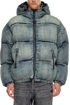 DIESEL FW24 Chaqueta de Algodón Azul Claro Desgastada con Capucha y Doble Cremallera. A145100SKAI-01 Shop DIESEL FW24 Chaqueta de Algodón Azul Claro Desgastada con Capucha y Doble Cremallera. A145100SKAI-01