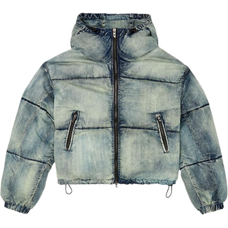 DIESEL FW24  Light Blue Faded Hooded Zip Long Sleeve Cotton Jacket. A145490SKAI-01