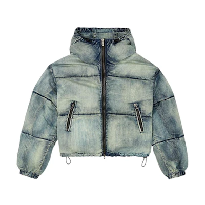 DIESEL FW24 Light Blue Faded Hooded Zip Long Sleeve Cotton Jacket. A145490SKAI-01
