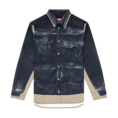 DIESEL FW24 Retro Washed Patchwork Long Sleeve Shirt - Dark Blue A142330GHBY-9XX
