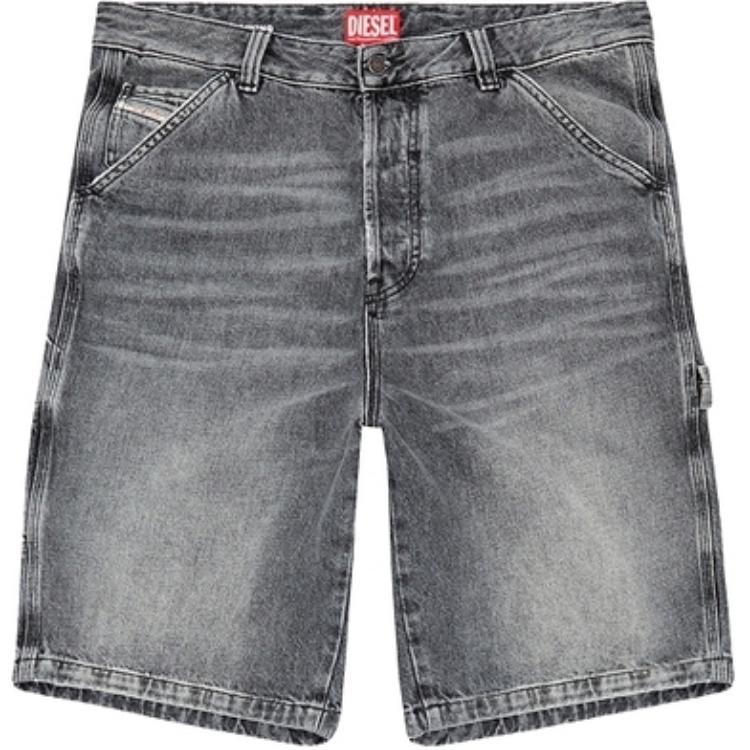 DIESEL FW24  Washed Faded 3/4 Denim Shorts with Zipper Closure - Gray A14072007X3-02