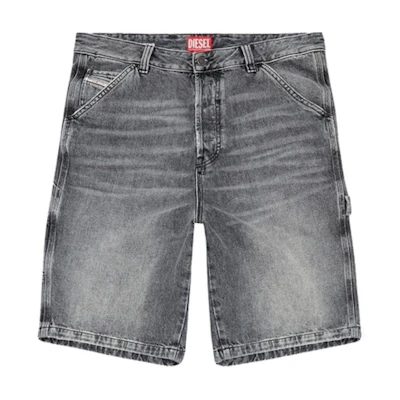 DIESEL FW24 Washed Faded 3/4 Denim Shorts with Zipper Closure - Gray A14072007X3-02