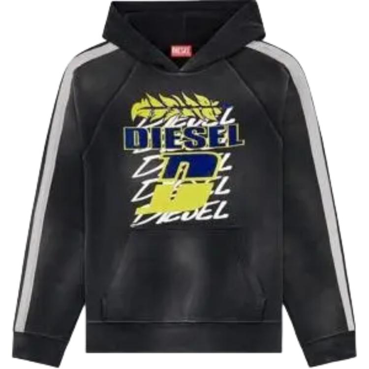 Diesel FW24 Black Raglan Letter Print Hoodie A148010NMAW-9XX