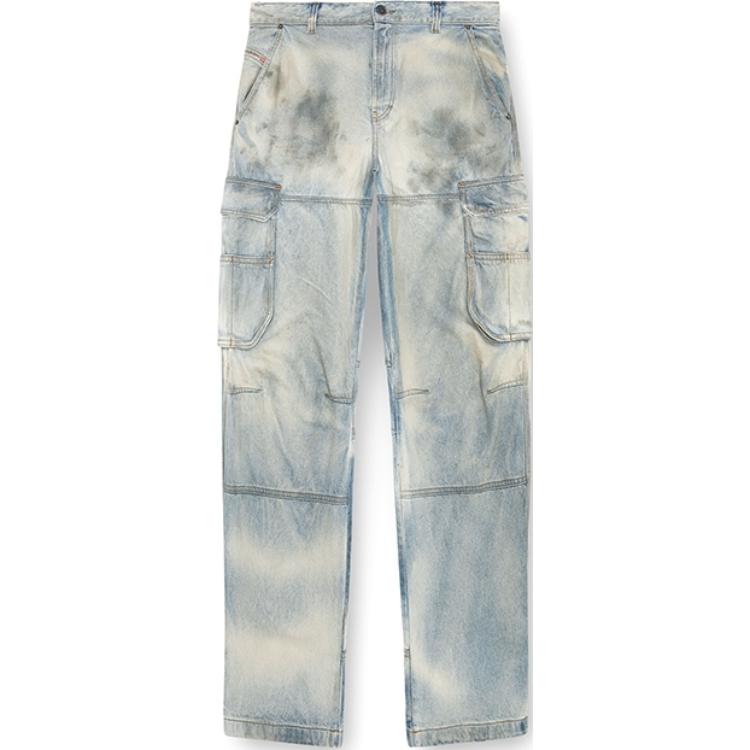 DIESEL FW24 D-CARGO  Light Blue Loose Fit Wide-Leg Vintage Jeans. A147240CBDJ-01