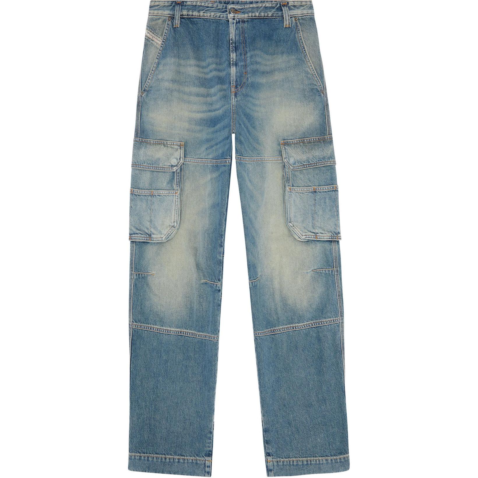 DIESEL FW24 D-CARGO Men’s Light Blue Relaxed Straight Leg Cargo Jeans. A1283309J83-01