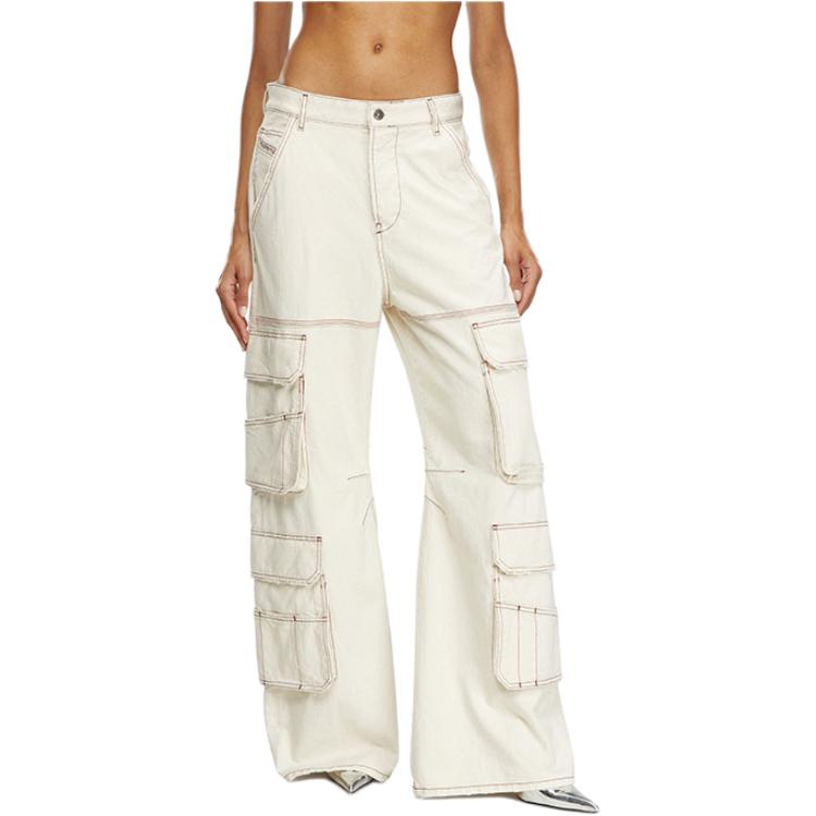 Lookbook DIESEL FW24 D-CARGO多口袋宽松版型工装牛仔裤男女同款米白色。 A133170GRDQ-100
