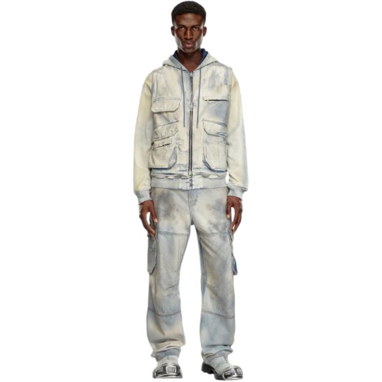 Purchase DIESEL FW24 Jaket Denim Pelbagai Poket Zip Vintage Kerja Perak Putih. A147270CBDJ-01