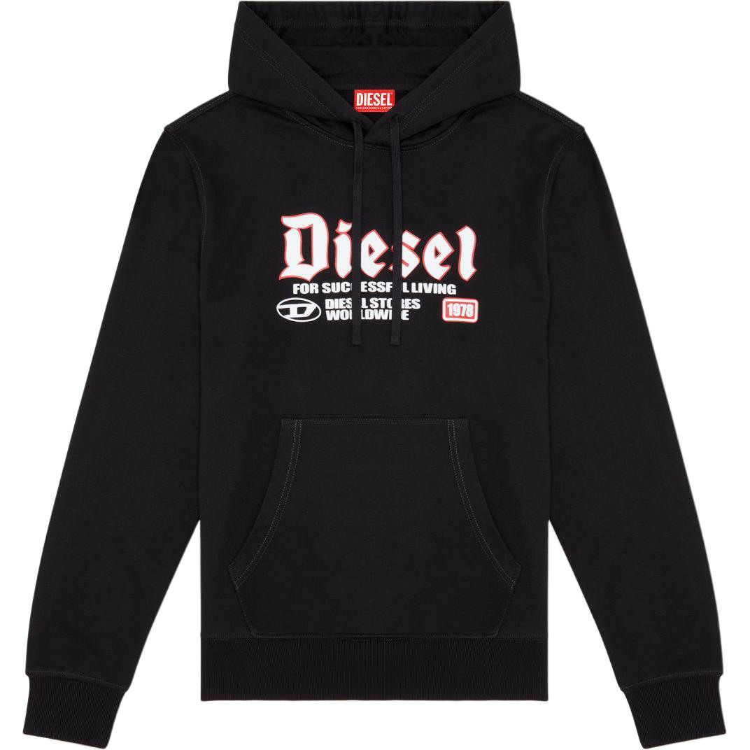 Diesel FW24 Flocked Logo Oversized Black Hoodie for Men A157230HAYT-9XX