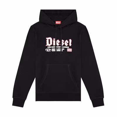 Diesel FW24 Flocked Logo Oversized Black Hoodie for Men A157230HAYT-9XX
