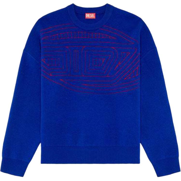 DIESEL FW24 Jacquard Logo Crewneck Oversized Long Sleeve Sweater Men Blue A149210PHAW-89V