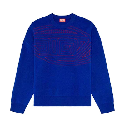 DIESEL FW24 Jacquard Logo Crewneck Oversized Long Sleeve Sweater Men Blue A149210PHAW-89V