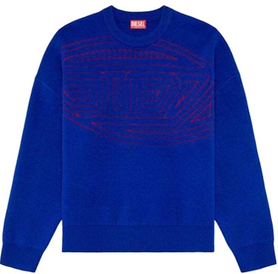 DIESEL FW24 Jacquard Logo Crewneck Oversized Long Sleeve Sweater Men Blue A149210PHAW-89V Order DIESEL FW24 Jacquard Logo Crewneck Oversized Long Sleeve Sweater Men Blue A149210PHAW-89V