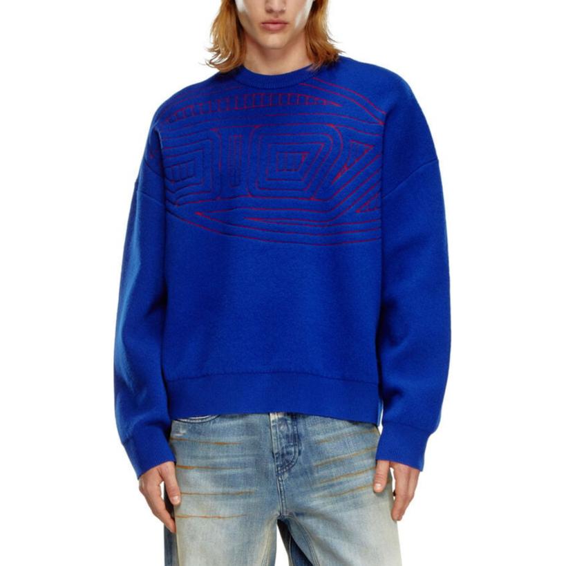 Lookbook DIESEL FW24 男士蓝色宽松圆领长袖提花标志毛衣 A149210PHAW-89V
