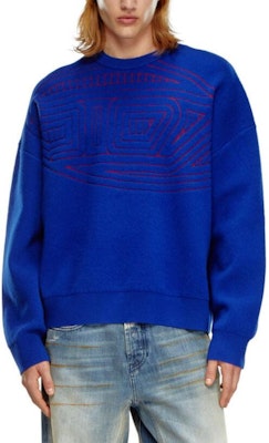 DIESEL FW24 Jacquard Logo Crewneck Oversized Long Sleeve Sweater Men Blue A149210PHAW-89V Lookbook DIESEL FW24 Jacquard Logo Crewneck Oversized Long Sleeve Sweater Men Blue A149210PHAW-89V