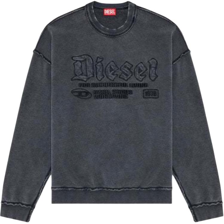 Diesel FW24 Logo Embroidered Crewneck Oversized Long Sleeve Sweatshirt Black A140130KMAG-9XX