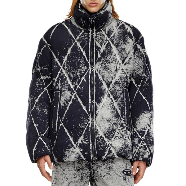 Lookbook 디젤 FW24 유니섹스 블랙 루즈핏 집업 긴팔 코튼 재킷 코트. A145110SKAB-9XX