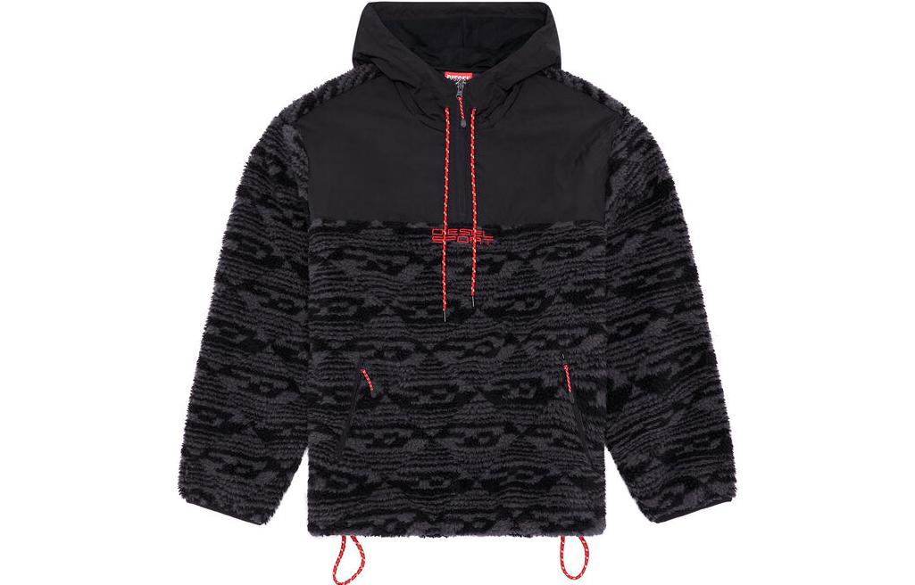 Diesel Geometric Pattern Loose Fit Hoodie Black Long Sleeve Sweater A112950QFAL-900