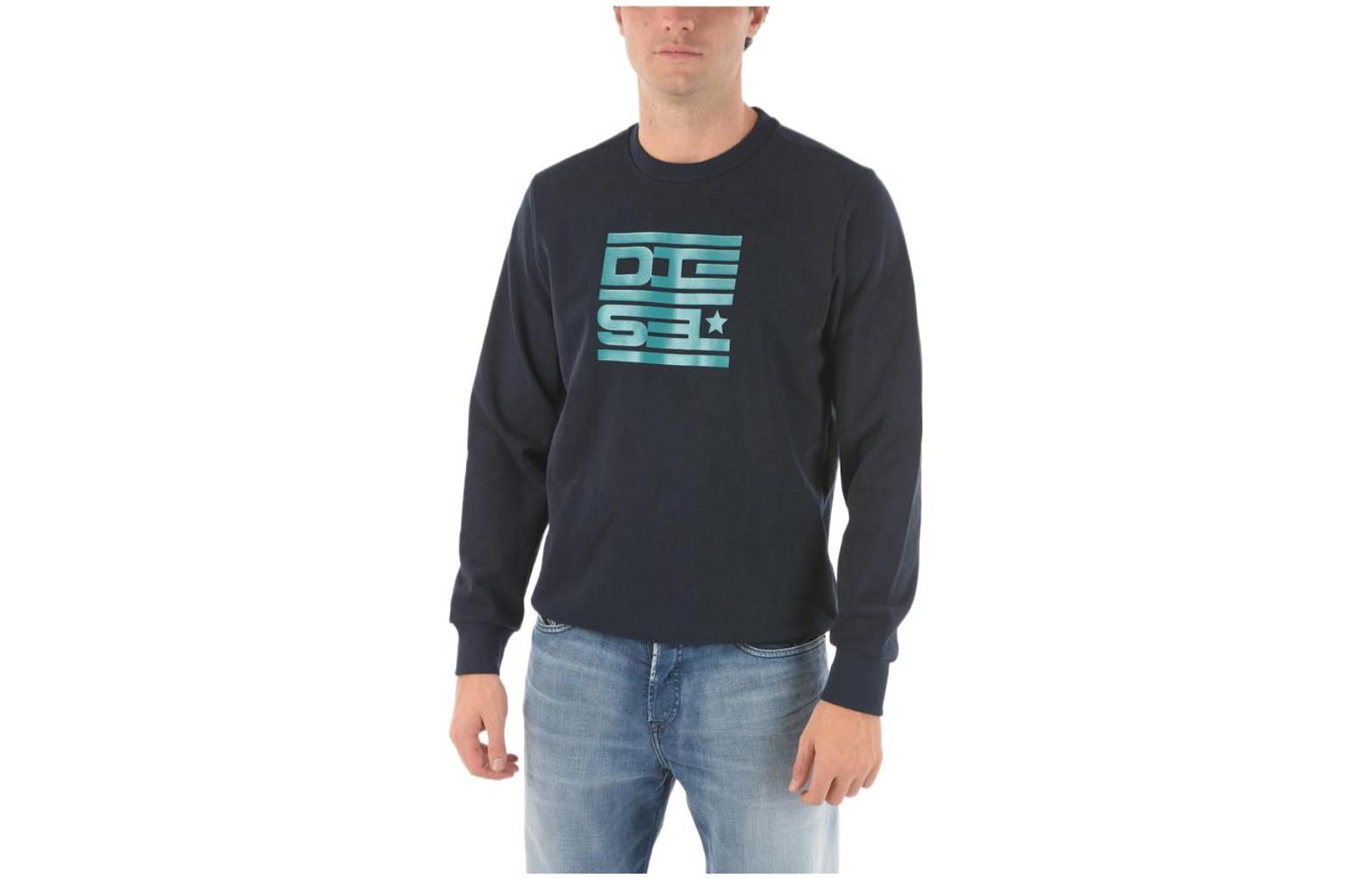 Diesel Geometric Pattern Pullover Sweatshirt Navy Blue Long Sleeve A007930HAYT86V